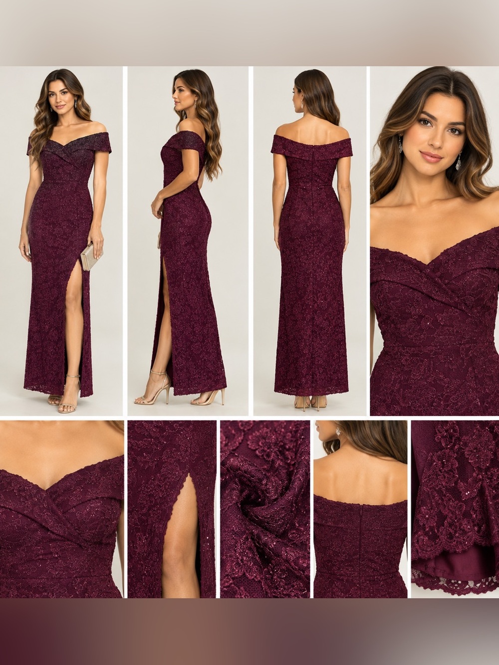 DJ Jaz Burgundy Lace Off Shoulder Gown Size 18 NWT Formal Evening Dress